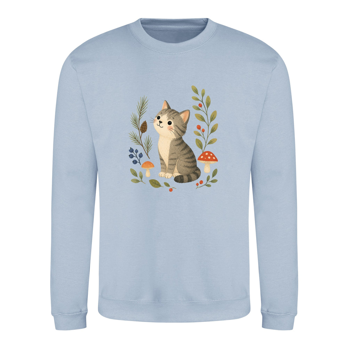 Kitten in the Pines Adult Sweatshirt - Once Upon a Woodland Sky Blue colour variant image