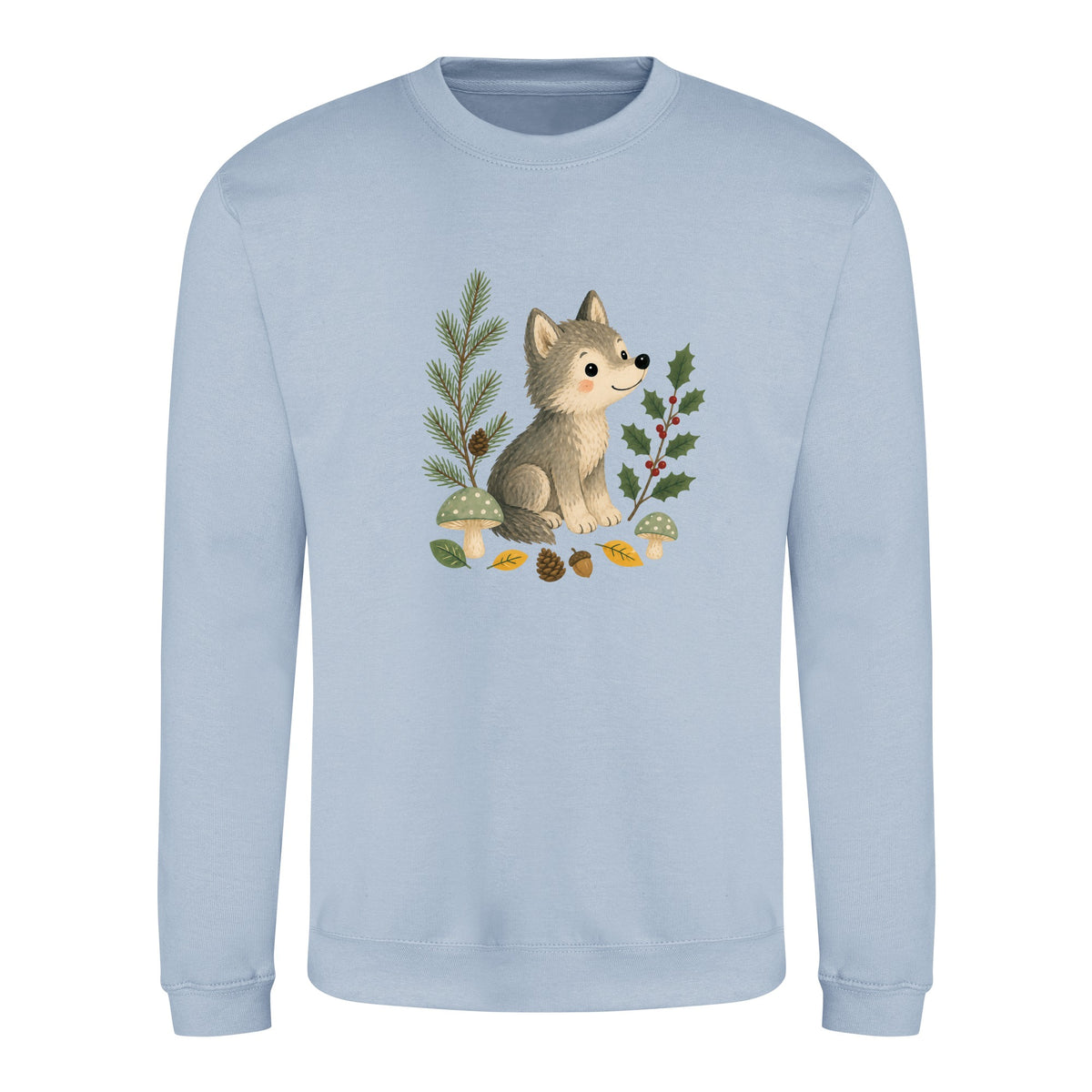 Wolf in the Winter Wood Adult Sweatshirt - Once Upon a Woodland Sky Blue colour variant image