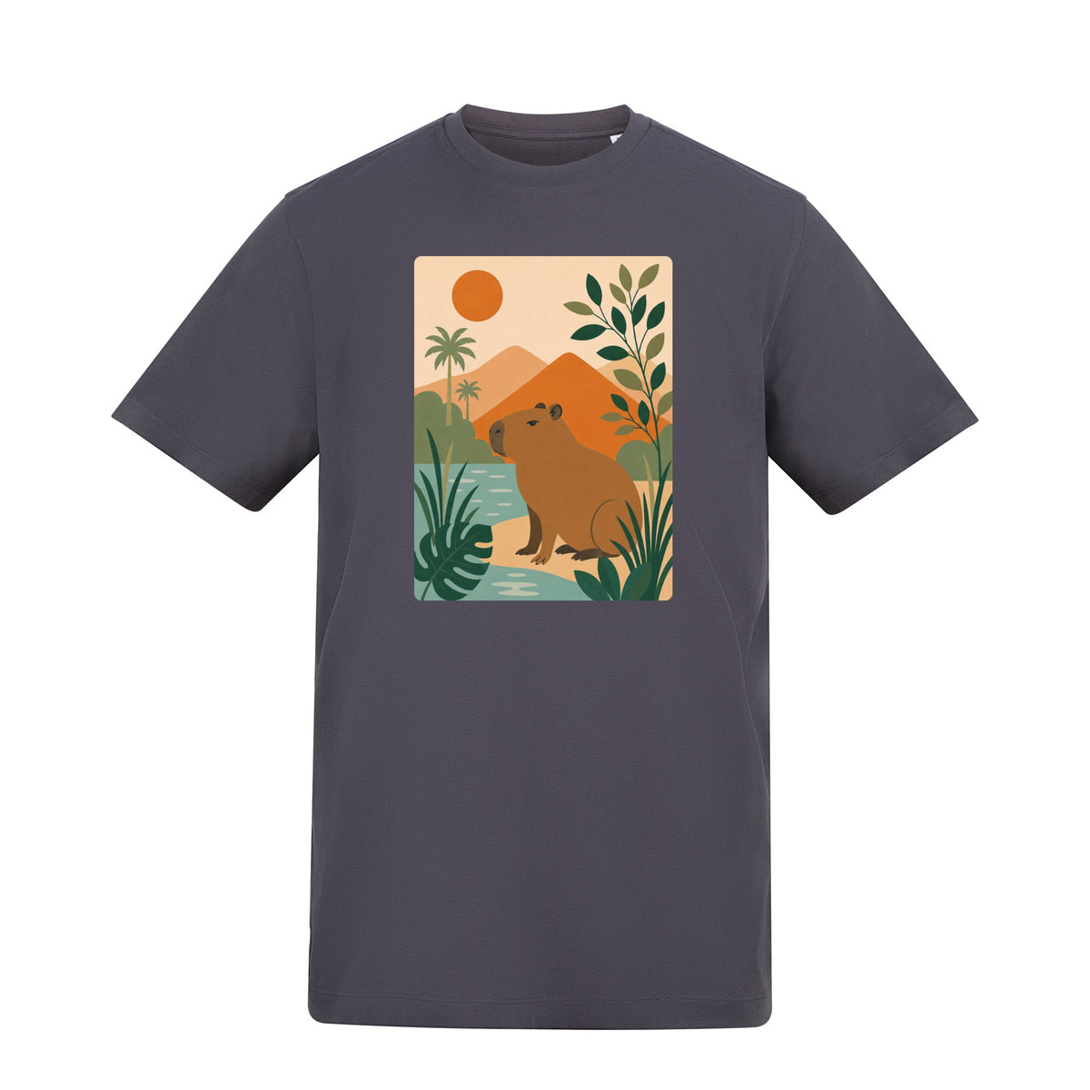 Capybara Oasis Adult Unisex T-shirt - Wild Horizons Range Solid Charcoal colour variant image