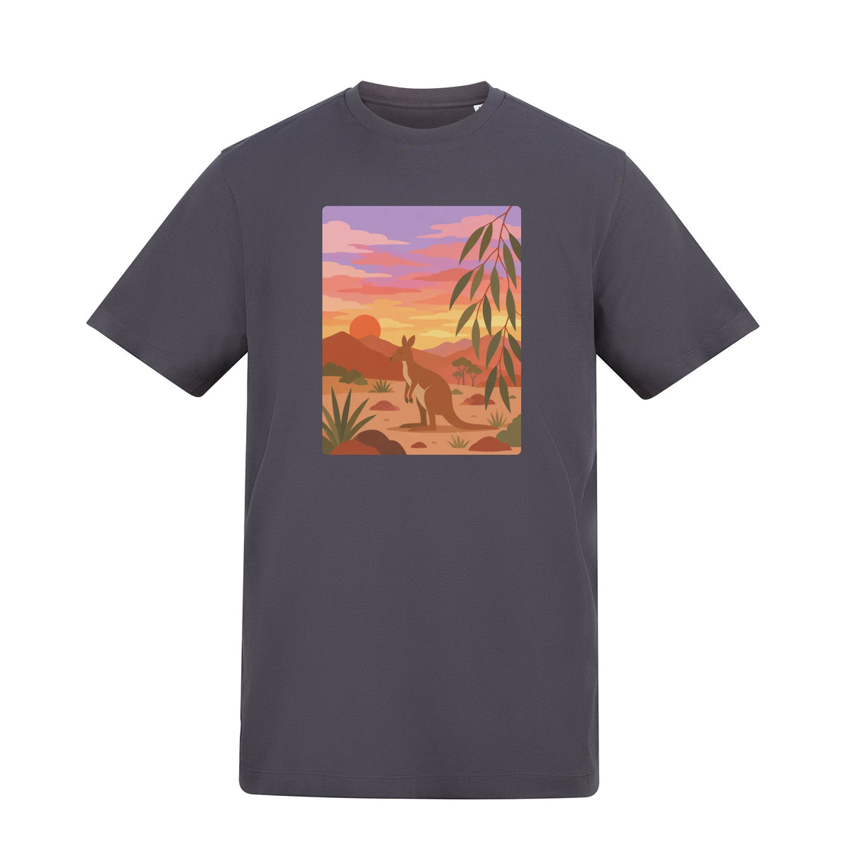 Kangaroo at Dusk Adult Unisex T-shirt - Wild Horizons Range Solid Charcoal colour variant image