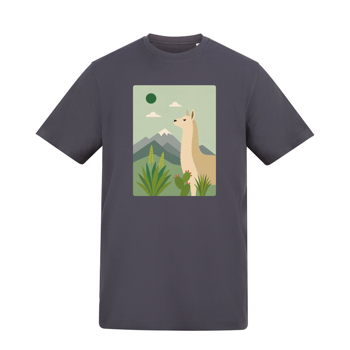 Llama in the Highlands Adult Unisex T-shirt - Wild Horizons Range Solid Charcoal colour variant image