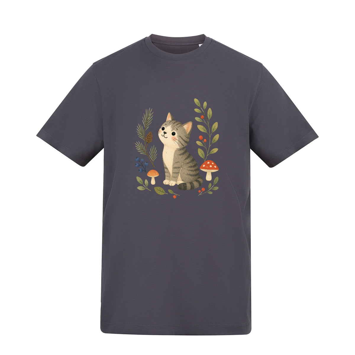 Kitten in the Pines Adult Unisex T-shirt - Once Upon a Woodland Solid Charcoal colour variant image