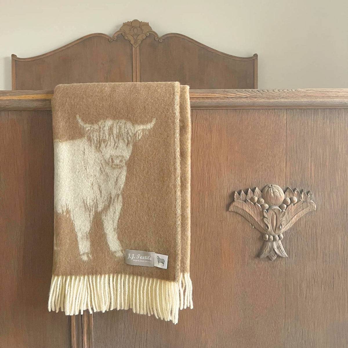 Brown Highland Cow Pure Wool Throw from J.J. Textile