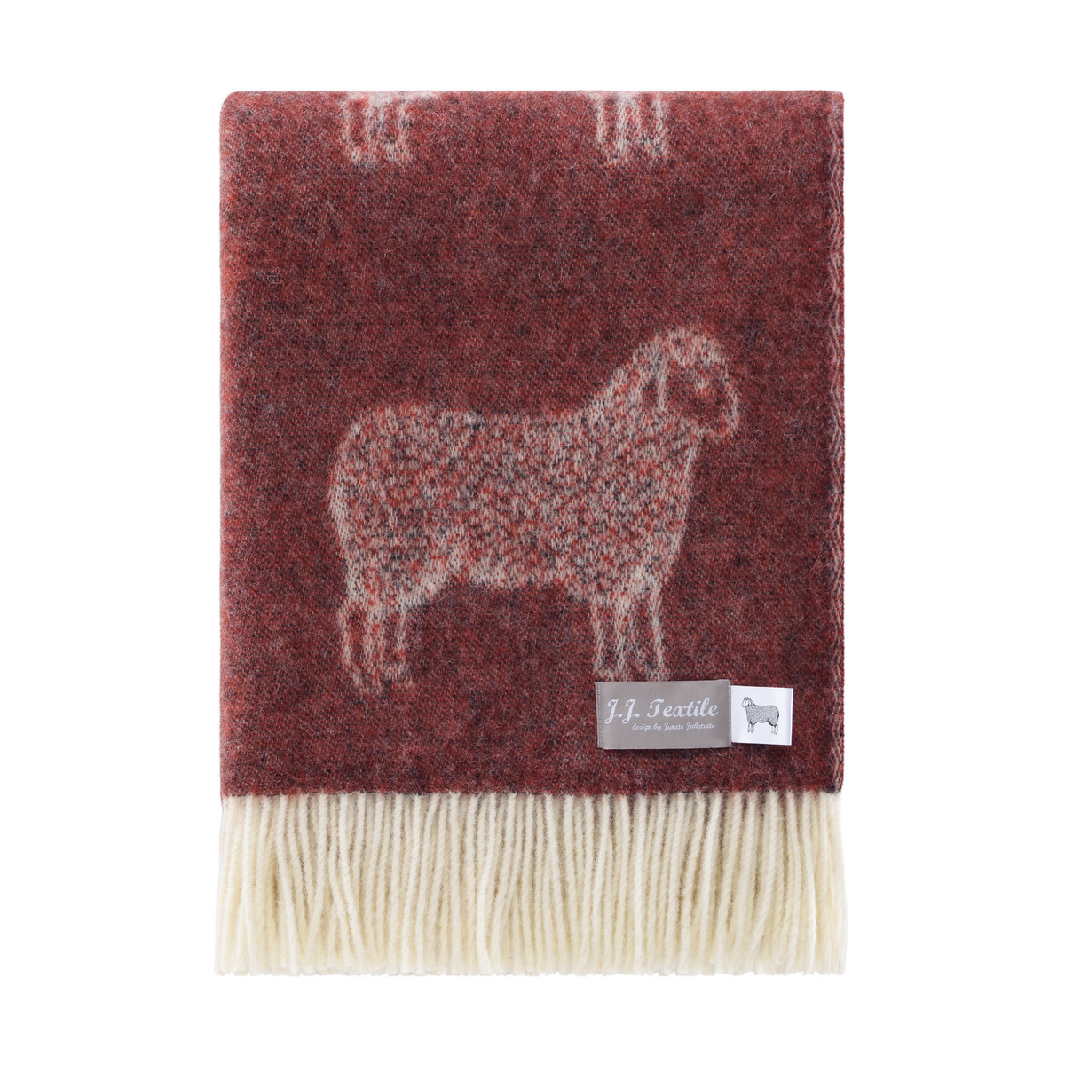 Burgundy Red Sheep Pure Wool Throw from J.J. Textile