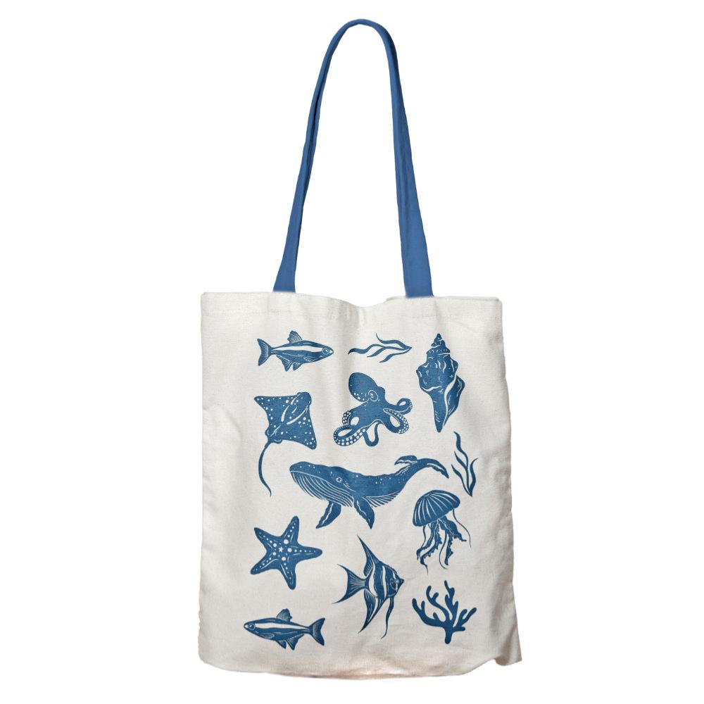 Sea Animals Recycled Cotton Tote Bag from Shared Earth