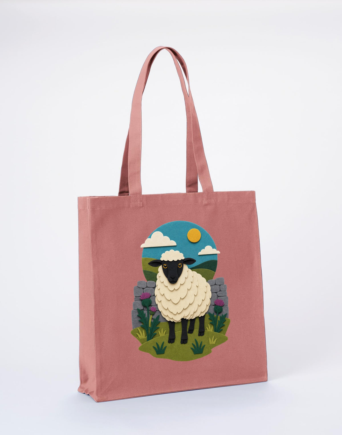 Sheep by the Stone Wall Recycled Cotton Shopper Bag - Felt & Fauna Wild Rose colour variant image