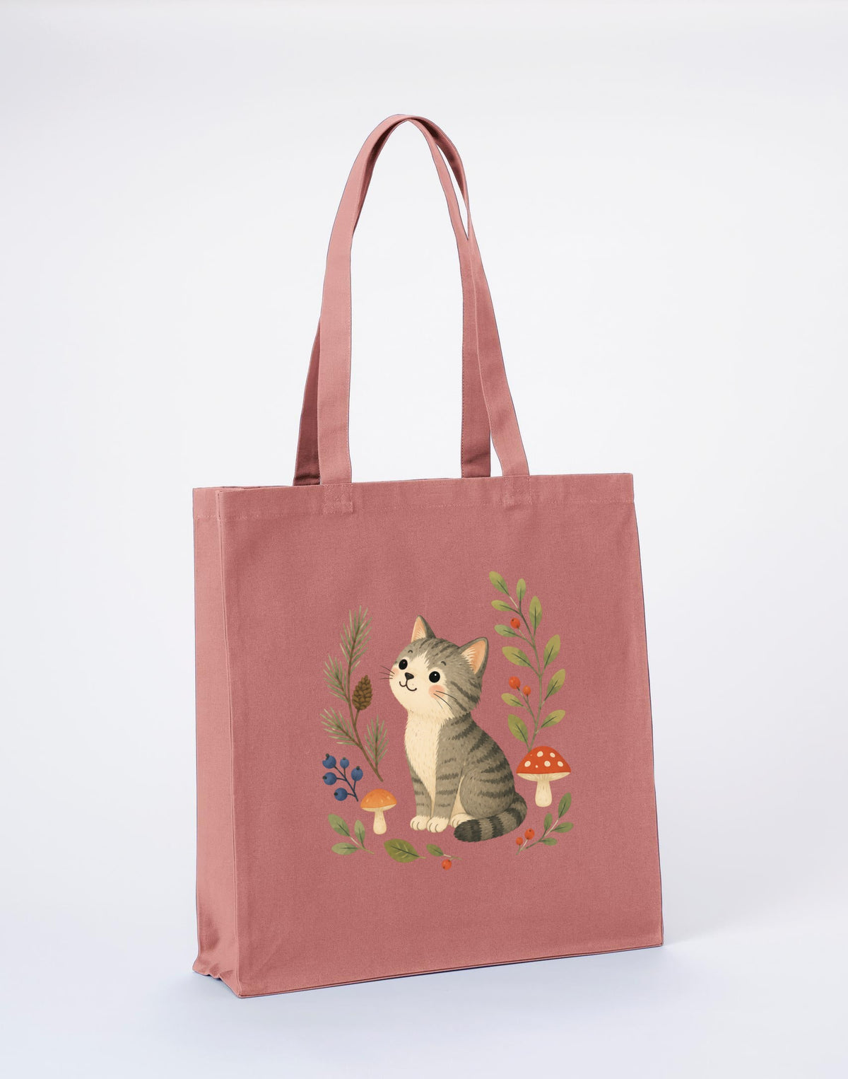 Kitten in the Pines Recycled Cotton Shopper Bag - Once Upon a Woodland Wild Rose colour variant image