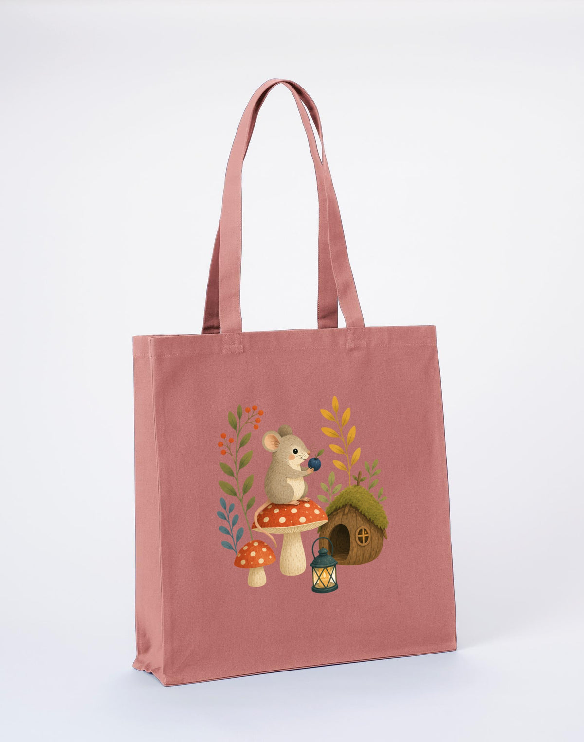 Mouse at Mushroom Cottage Recycled Cotton Shopper Bag - Once Upon a Woodland Wild Rose colour variant image