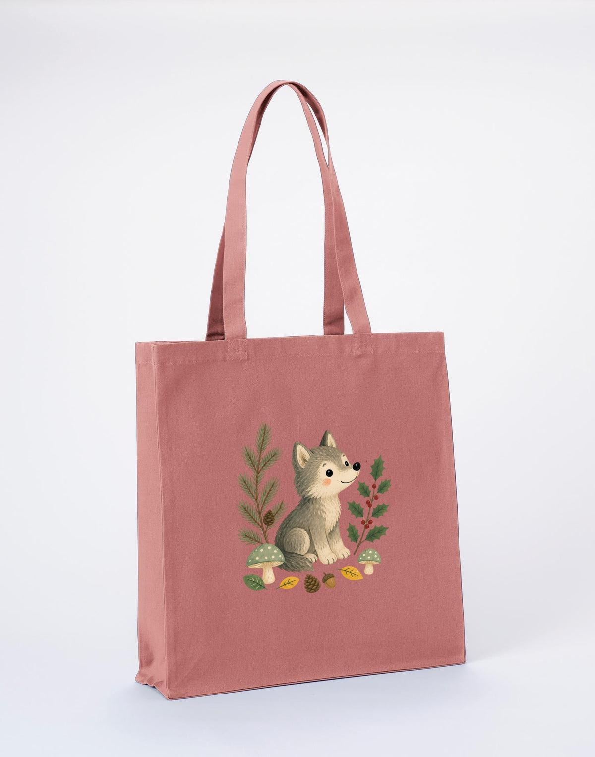 Wolf in the Winter Wood Recycled Cotton Shopper Bag - Once Upon a Woodland Wild Rose colour variant image