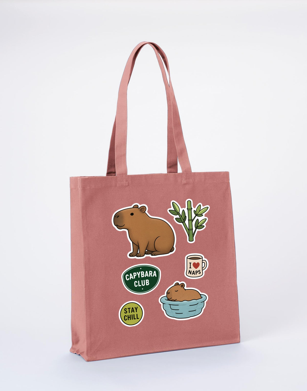 Capybara Chill Club Recycled Cotton Shopper Bag - Badges of the Wild Wild Rose colour variant image