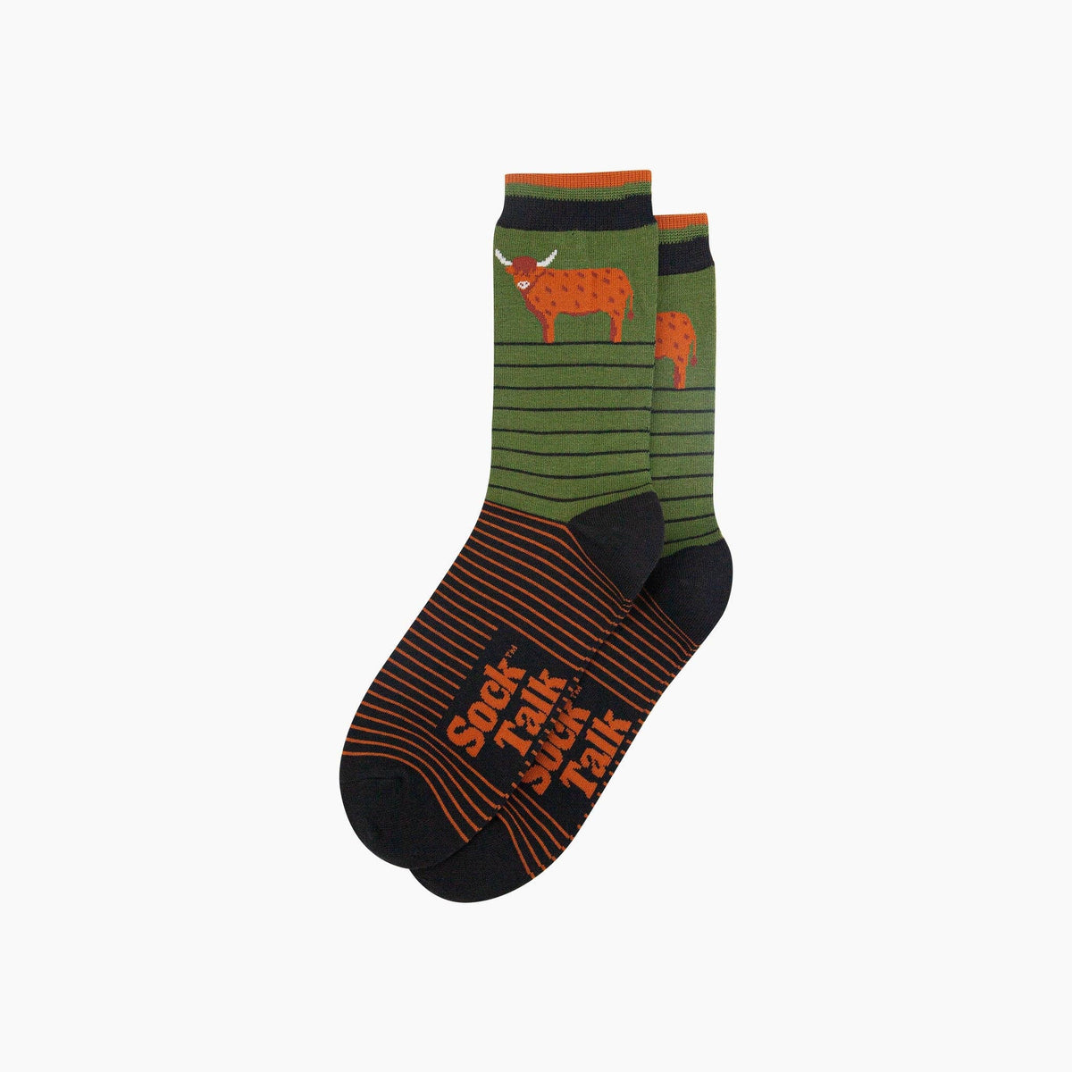 Green Striped Highland Cow Bamboo Socks from Sock Talk