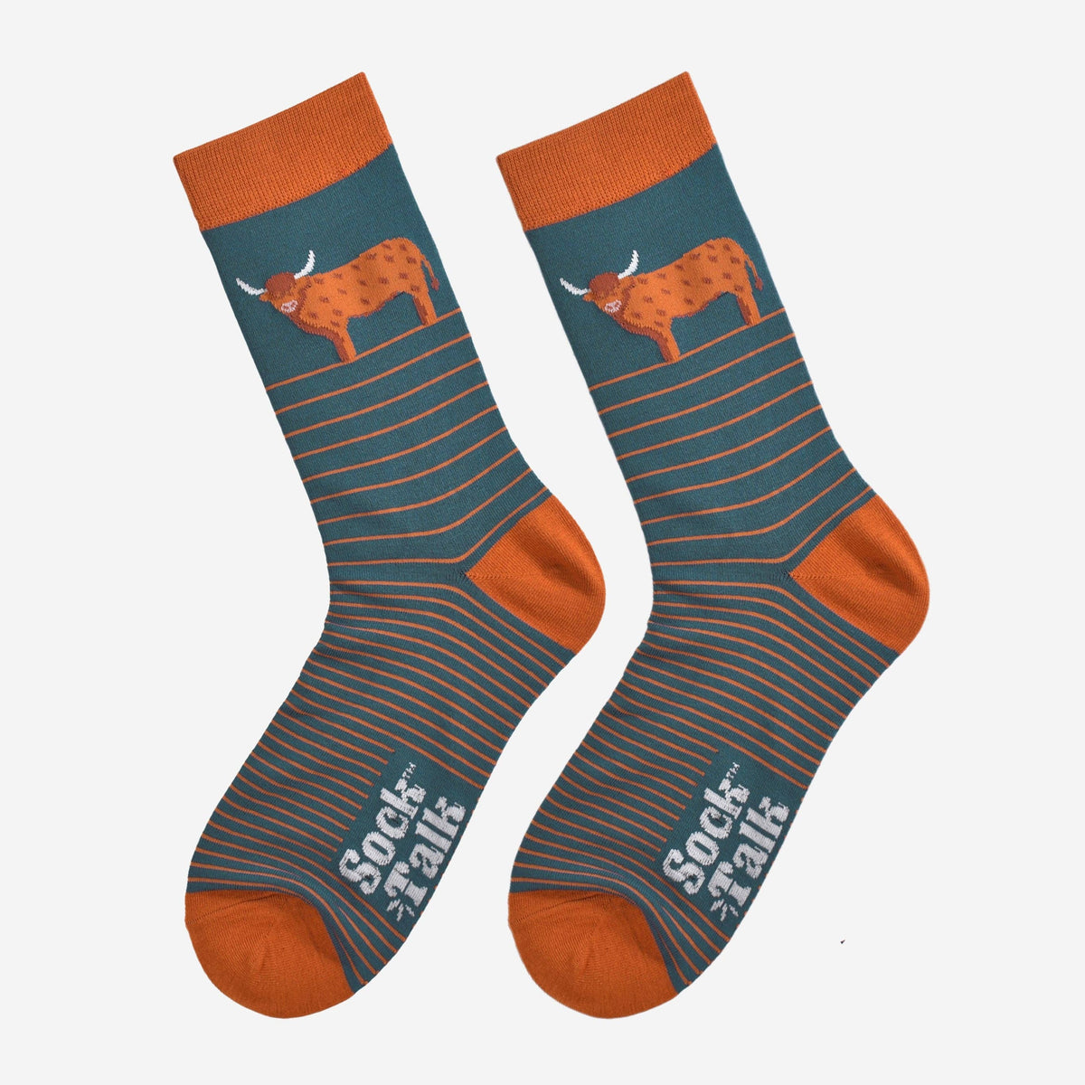 Teal Striped Highland Cow Bamboo Socks from Sock Talk