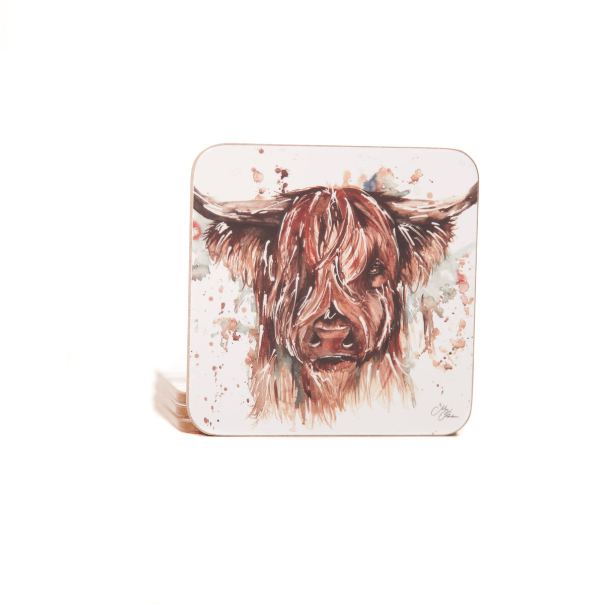 The Hebrides Highland Cow Set of 4 Coasters by Meg Hawkins