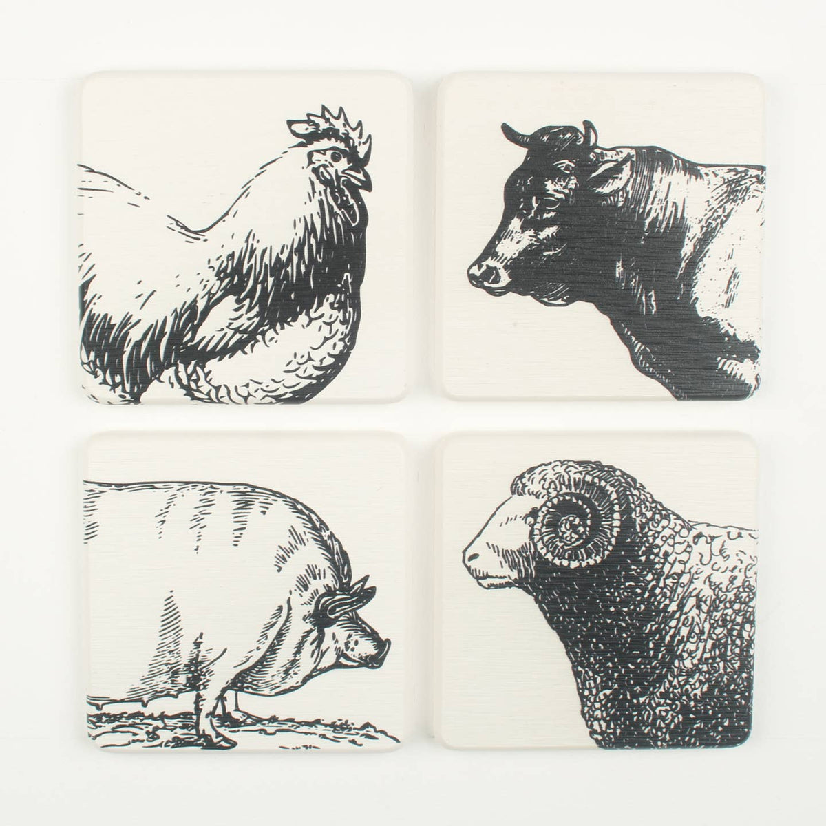 Vintage Farm Animal Set of 4 Coasters