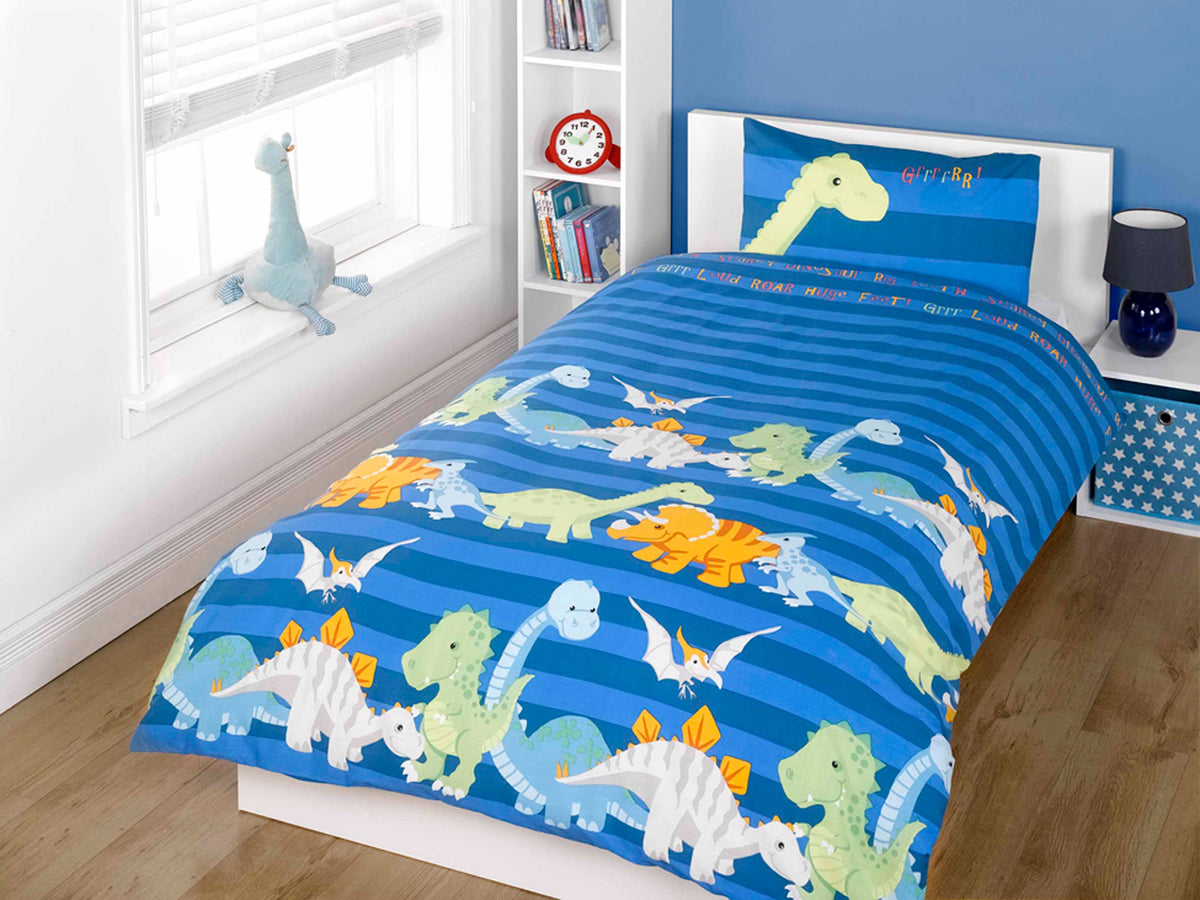 Dinosaur Reversible Duvet Cover Set in Blue
