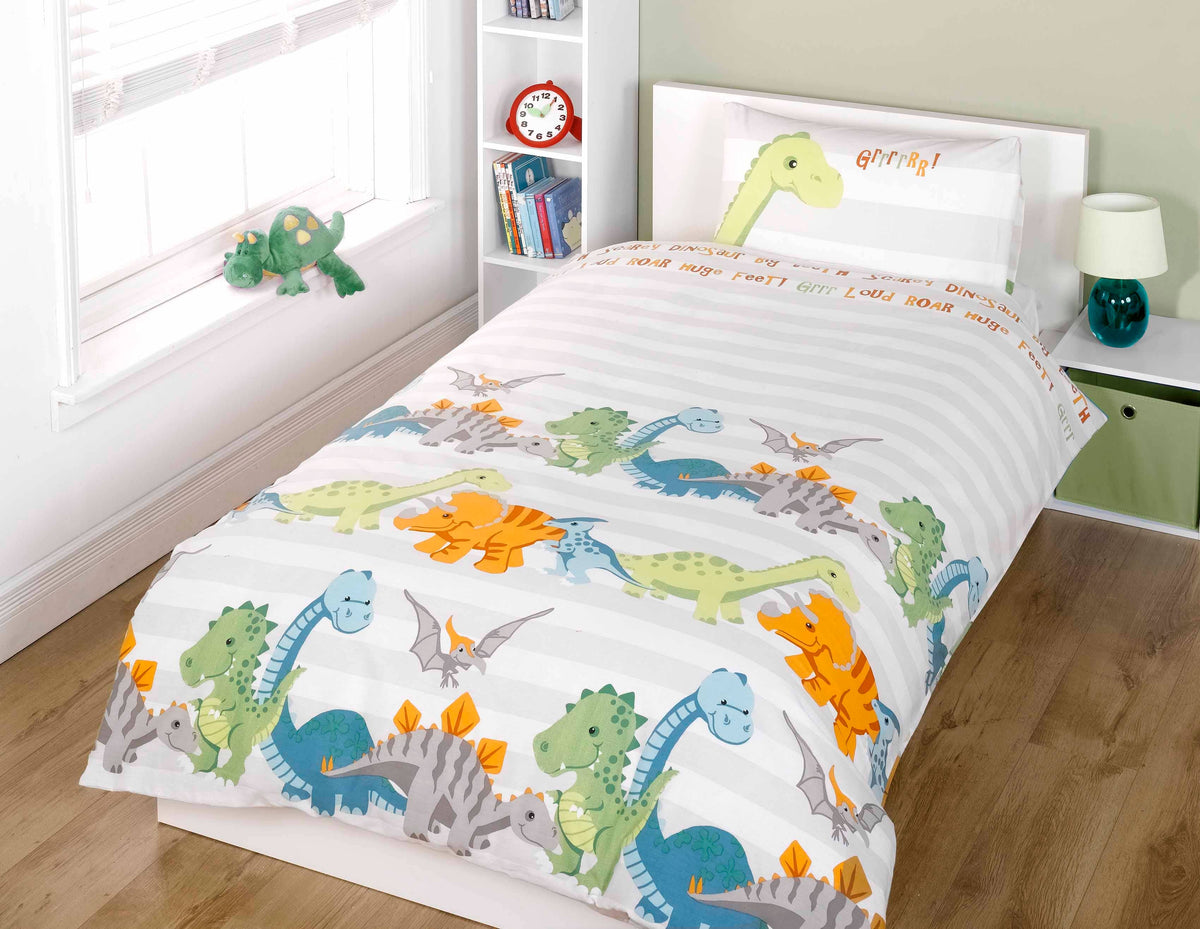 Dinosaur Reversible Duvet Cover Set in Cream