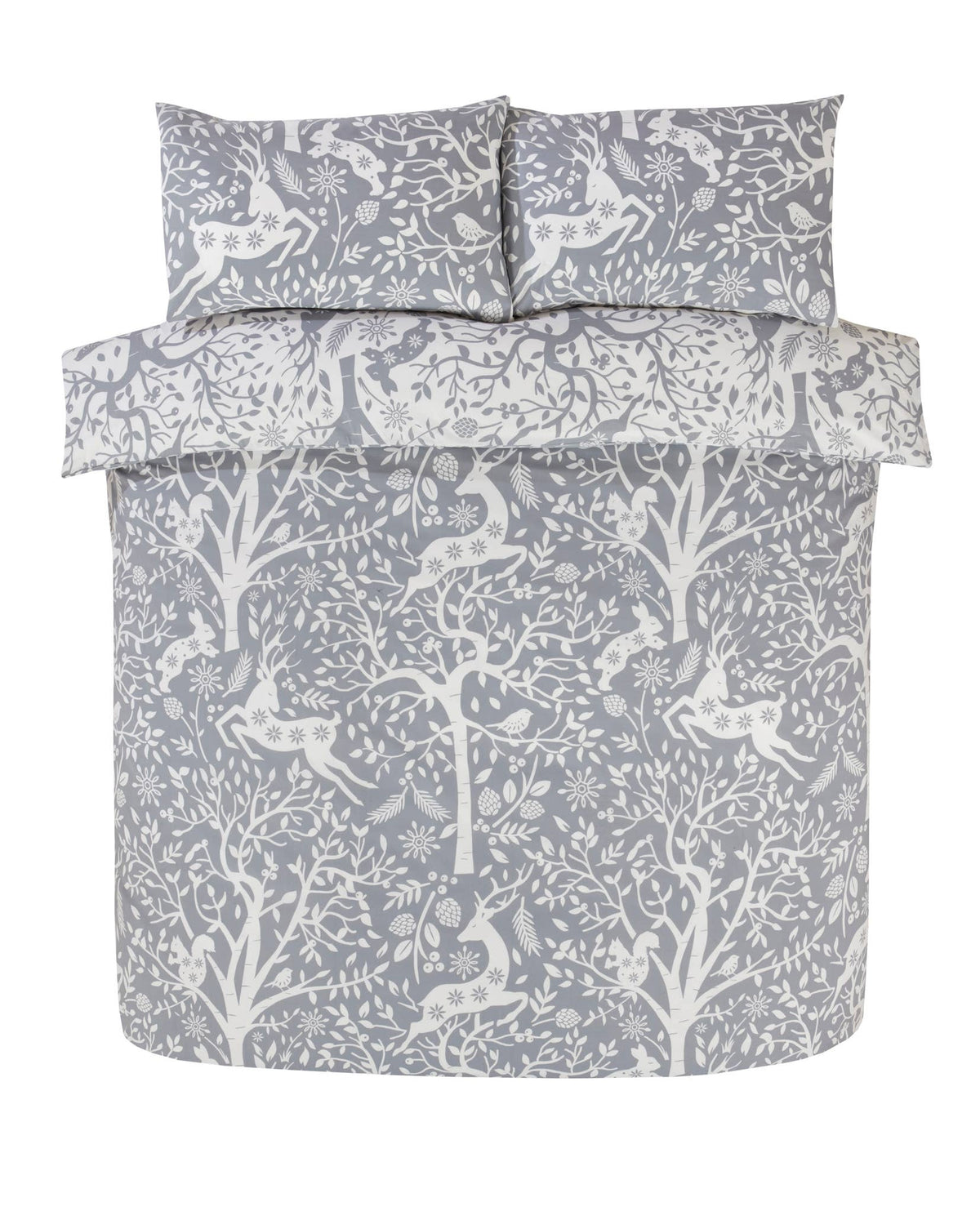 Tatton Woodland Reversible Duvet Cover Set in Grey