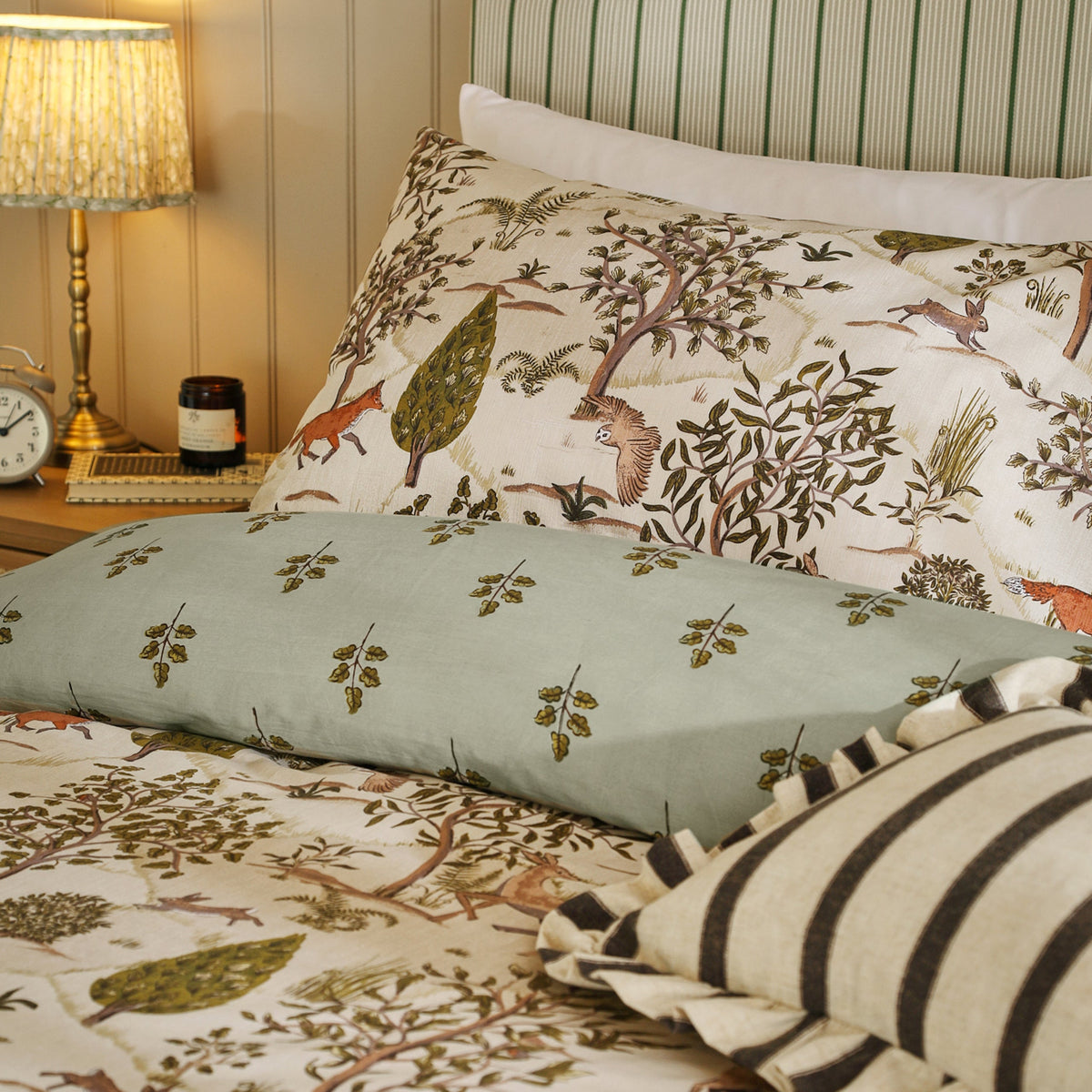 Fable Woodland Reversible Duvet Cover Set in Willow Green