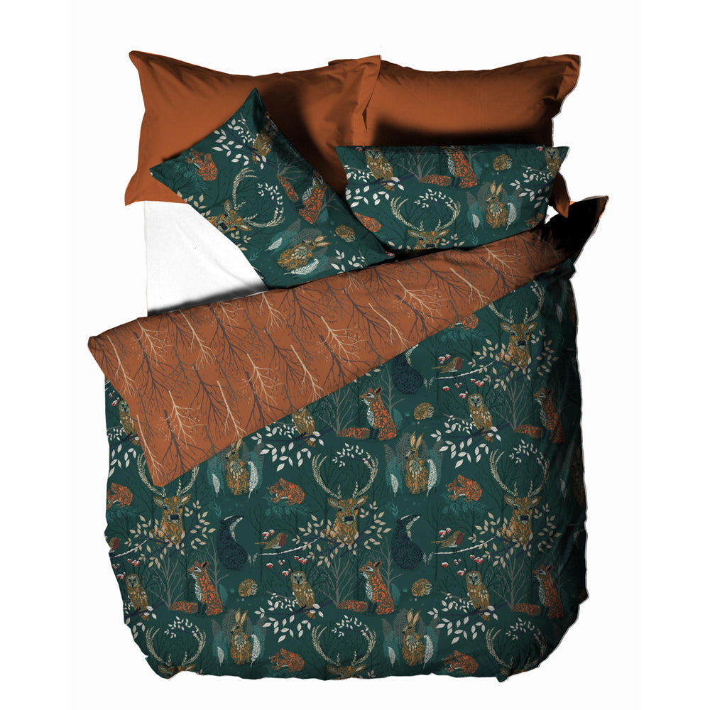 Forest Fauna Reversible Duvet Cover Set in Emerald