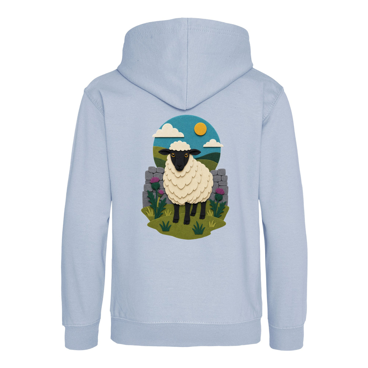 Sheep by the Stone Wall Kids' Hoodie - Felt & Fauna Sky Blue colour variant image