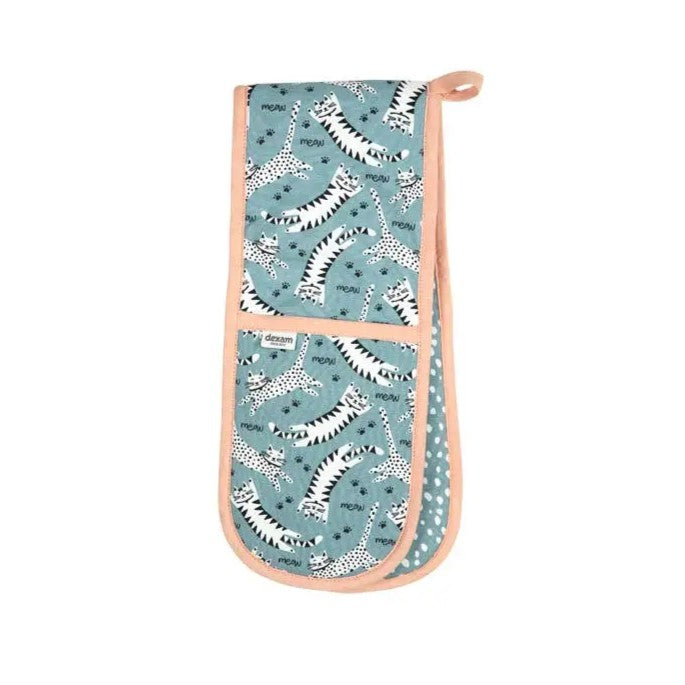 Meow Recycled Cotton Double Oven Glove in Blue from Dexam