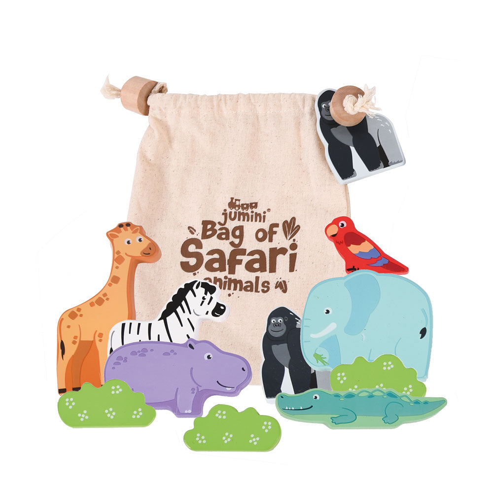Bag of 7 Safari Animals Wooden Playset from Jumini