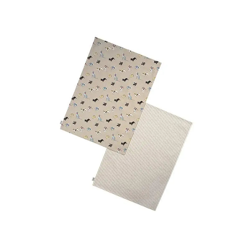 Woof Set of 2 Cotton Tea Towels in Stone from Dexam