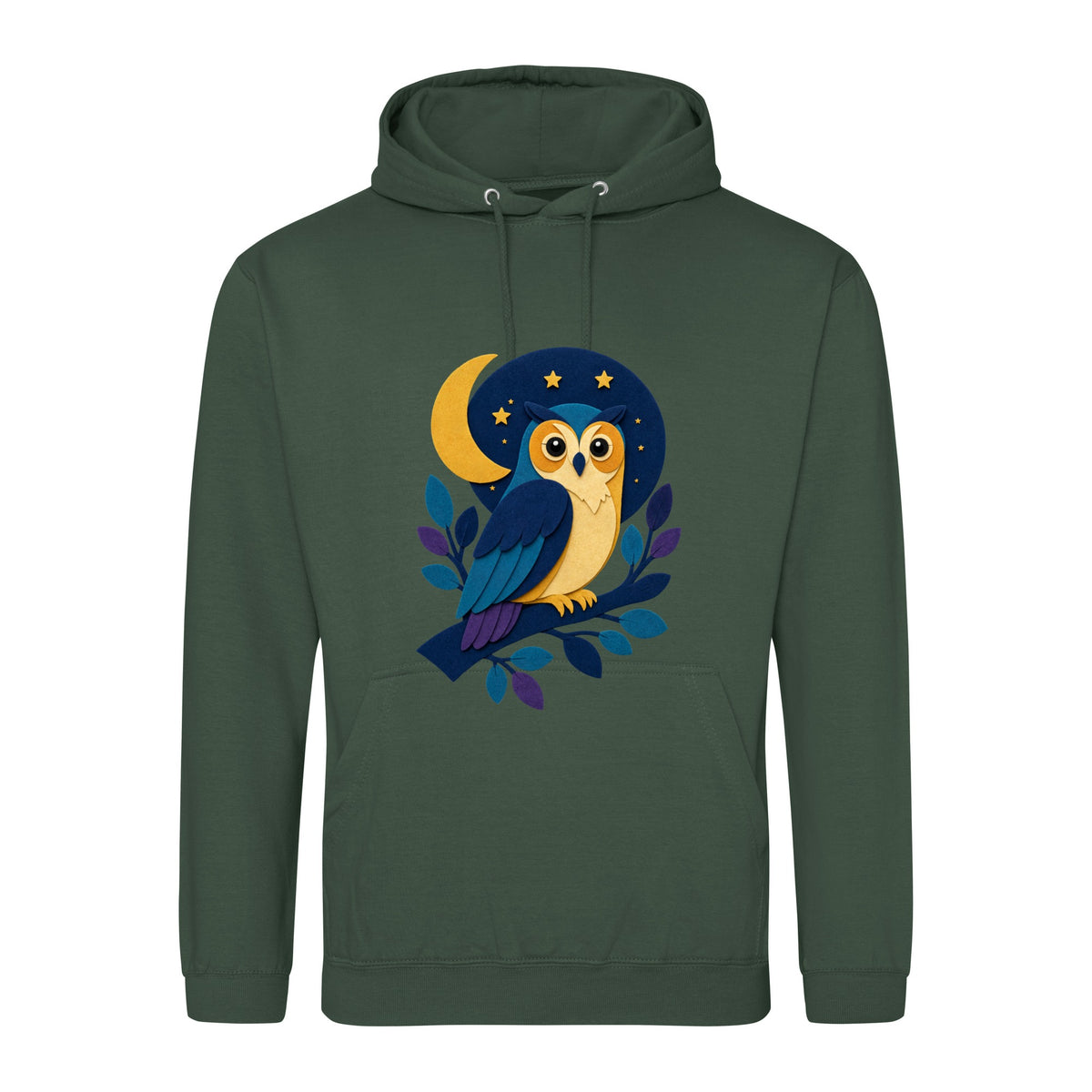 Owl in the Moonlight Adult Hoodie - Felt & Fauna Bottle Green colour variant image