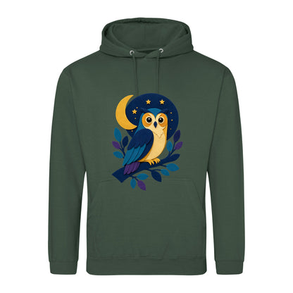 Owl in the Moonlight Adult Hoodie - Felt & Fauna Bottle Green colour variant image