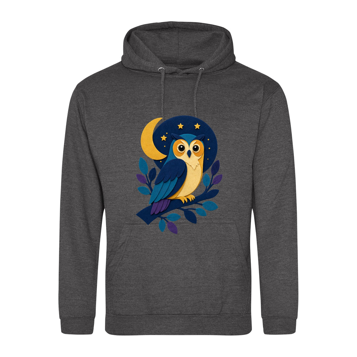 Owl in the Moonlight Adult Hoodie - Felt & Fauna Charcoal colour variant image