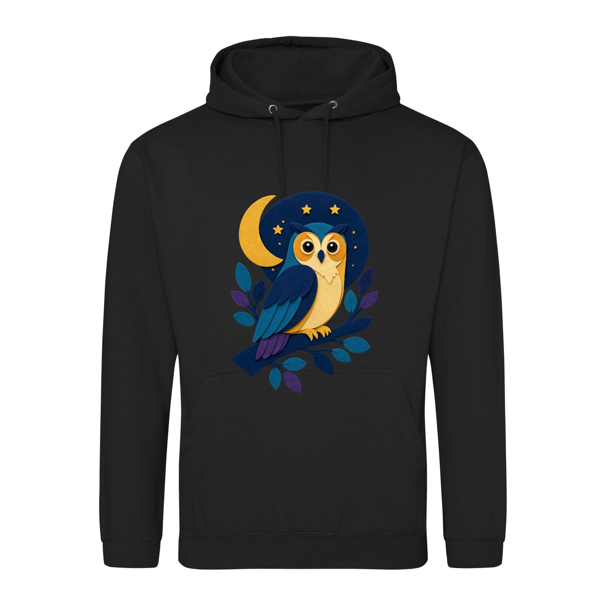 Owl in the Moonlight Adult Hoodie - Felt & Fauna Deep Black colour variant image