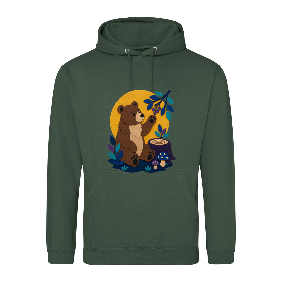 Bear's Woodland Wave Adult Hoodie - Felt & Fauna Bottle Green colour variant image