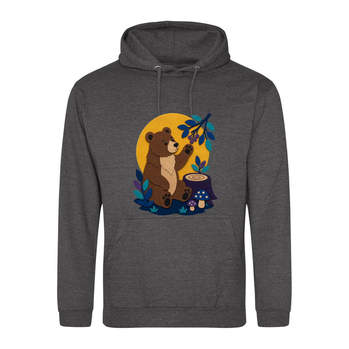 Bear's Woodland Wave Adult Hoodie - Felt & Fauna Charcoal colour variant image