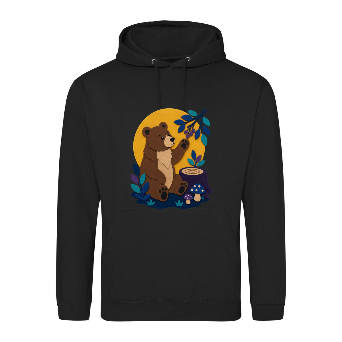 Bear's Woodland Wave Adult Hoodie - Felt & Fauna Deep Black colour variant image