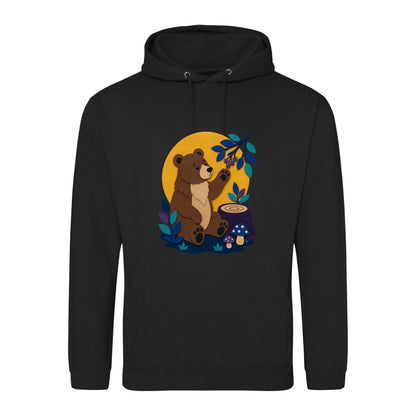 Bear's Woodland Wave Adult Hoodie - Felt & Fauna Deep Black colour variant image