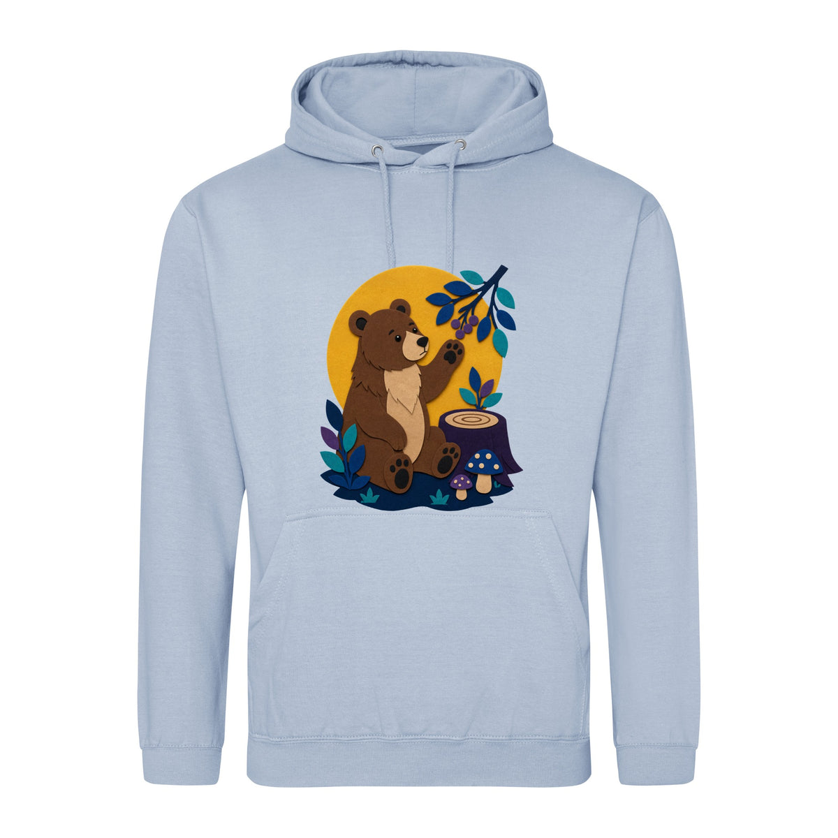 Bear's Woodland Wave Adult Hoodie - Felt & Fauna Sky Blue colour variant image