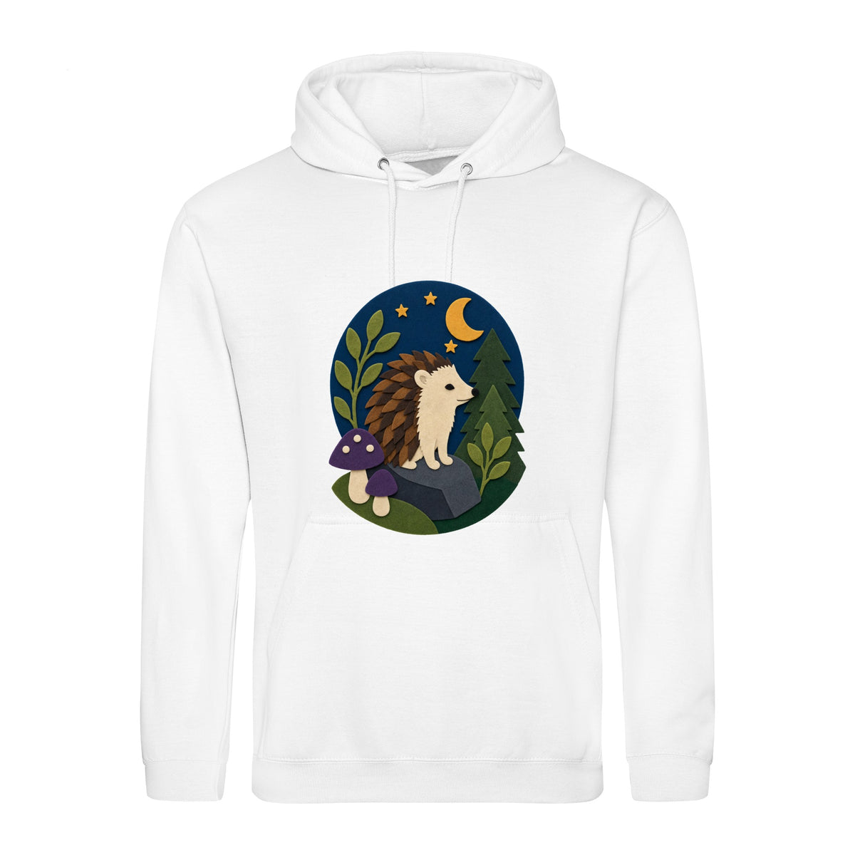 Hedgehog Under the Stars Adult Hoodie - Felt & Fauna Arctic White colour variant image