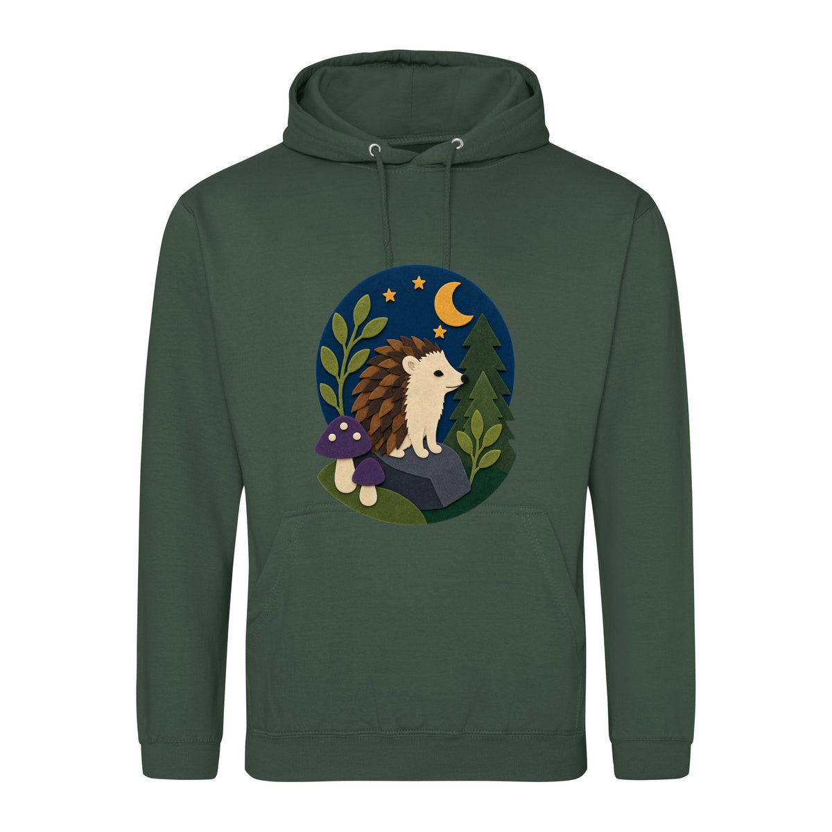 Hedgehog Under the Stars Adult Hoodie - Felt & Fauna Bottle Green colour variant image
