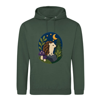 Hedgehog Under the Stars Adult Hoodie - Felt & Fauna Bottle Green colour variant image