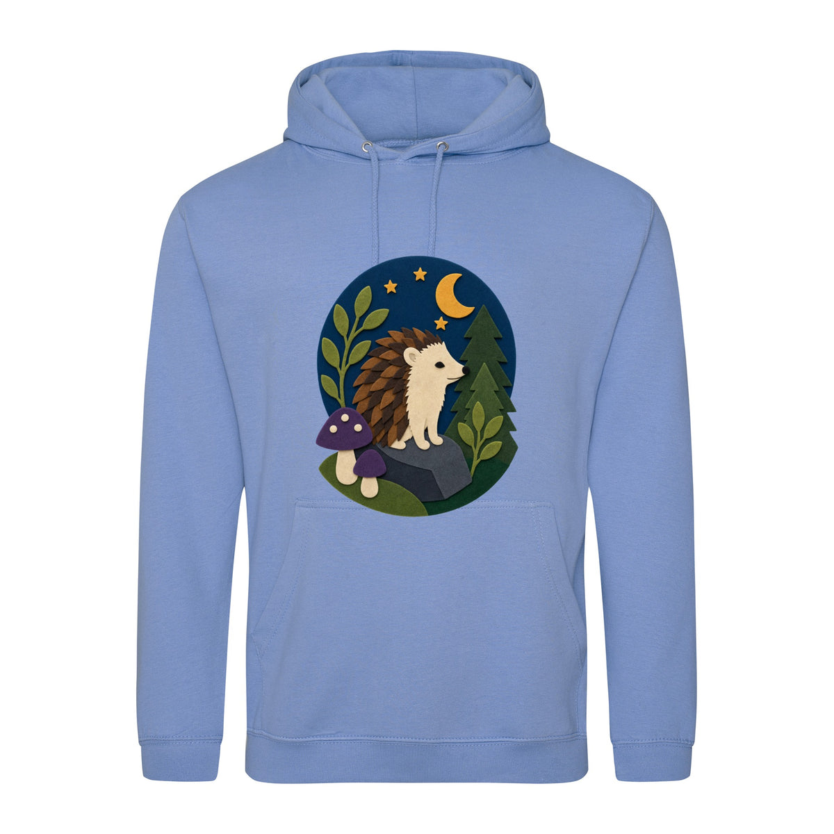 Hedgehog Under the Stars Adult Hoodie - Felt & Fauna Cornflower Blue colour variant image