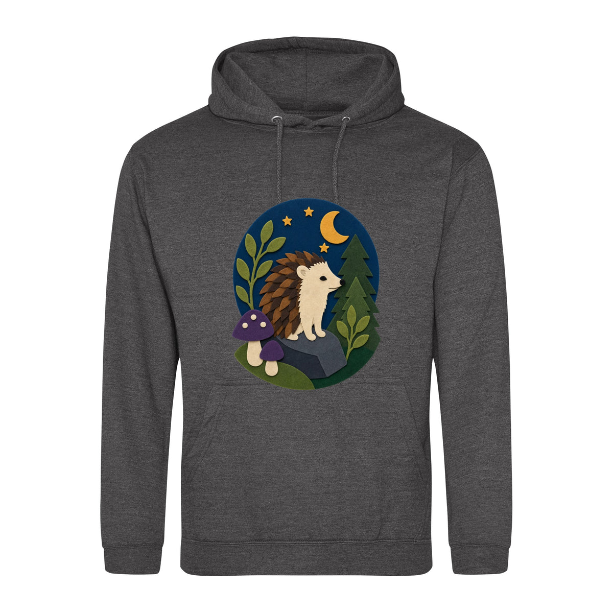 Hedgehog Under the Stars Adult Hoodie - Felt & Fauna Charcoal colour variant image