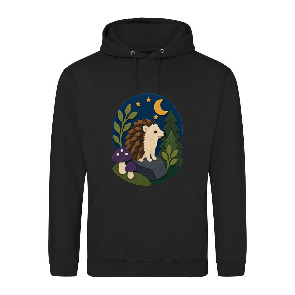 Hedgehog Under the Stars Adult Hoodie - Felt & Fauna Deep Black colour variant image