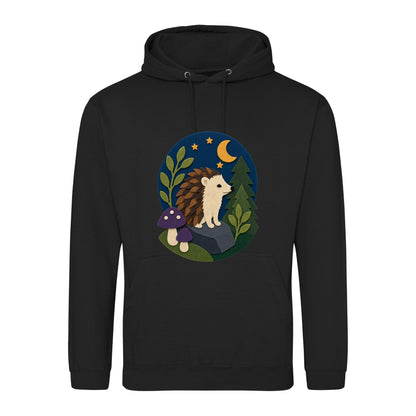 Hedgehog Under the Stars Adult Hoodie - Felt & Fauna Deep Black colour variant image
