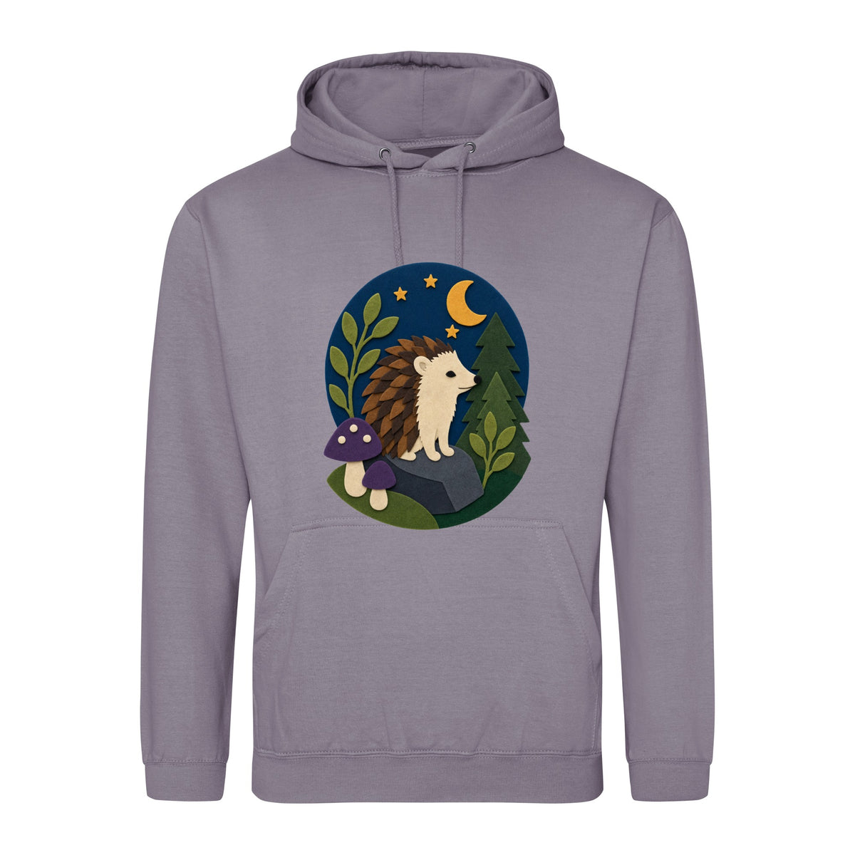Hedgehog Under the Stars Adult Hoodie - Felt & Fauna Dusty Lilac colour variant image
