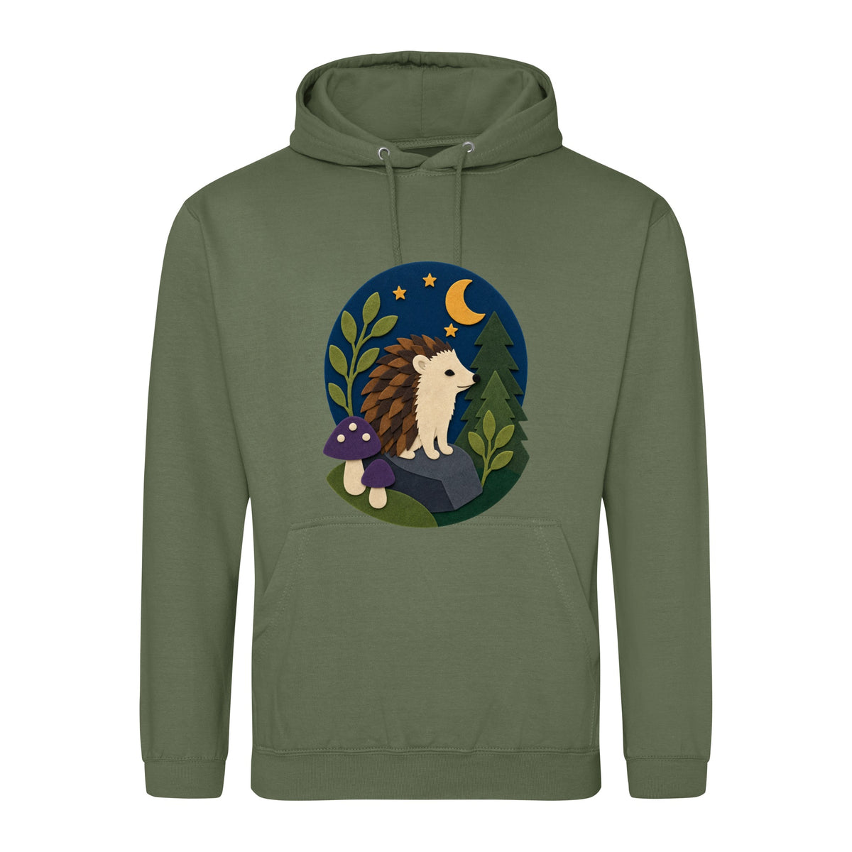 Hedgehog Under the Stars Adult Hoodie - Felt & Fauna Earthy Green colour variant image