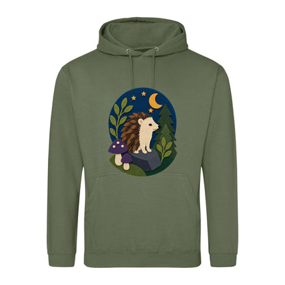 Hedgehog Under the Stars Adult Hoodie - Felt & Fauna Earthy Green colour variant image