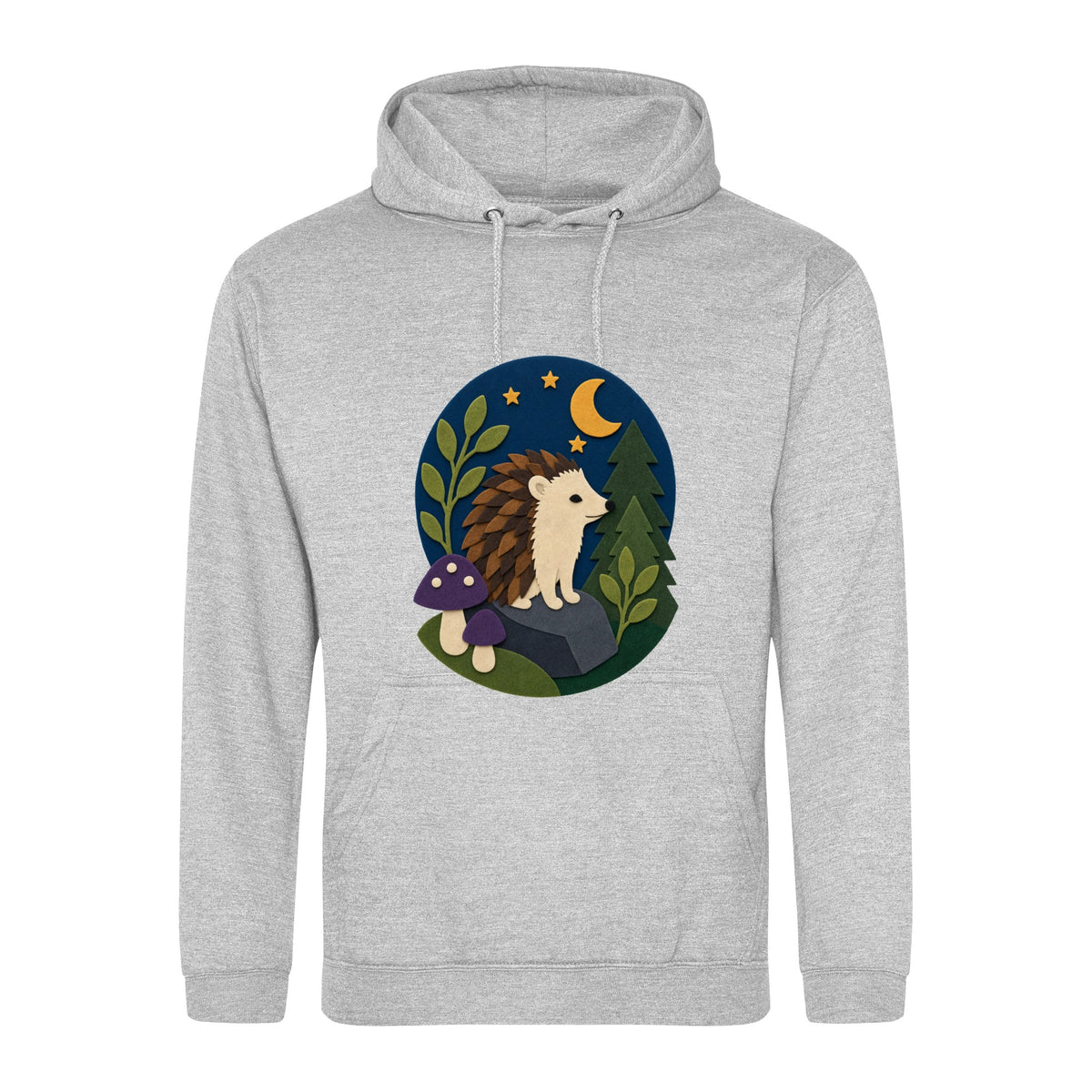 Hedgehog Under the Stars Adult Hoodie - Felt & Fauna Heather Grey colour variant image