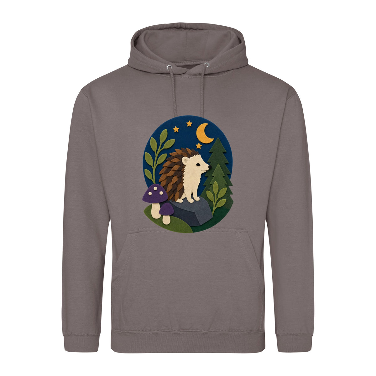 Hedgehog Under the Stars Adult Hoodie - Felt & Fauna Mocha Brown colour variant image