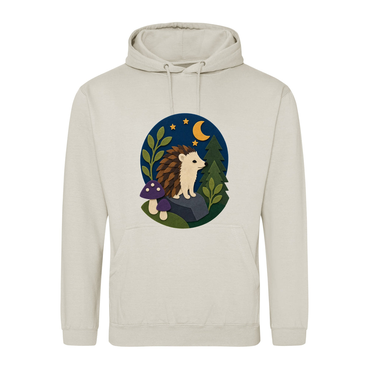 Hedgehog Under the Stars Adult Hoodie - Felt & Fauna Natural Stone colour variant image