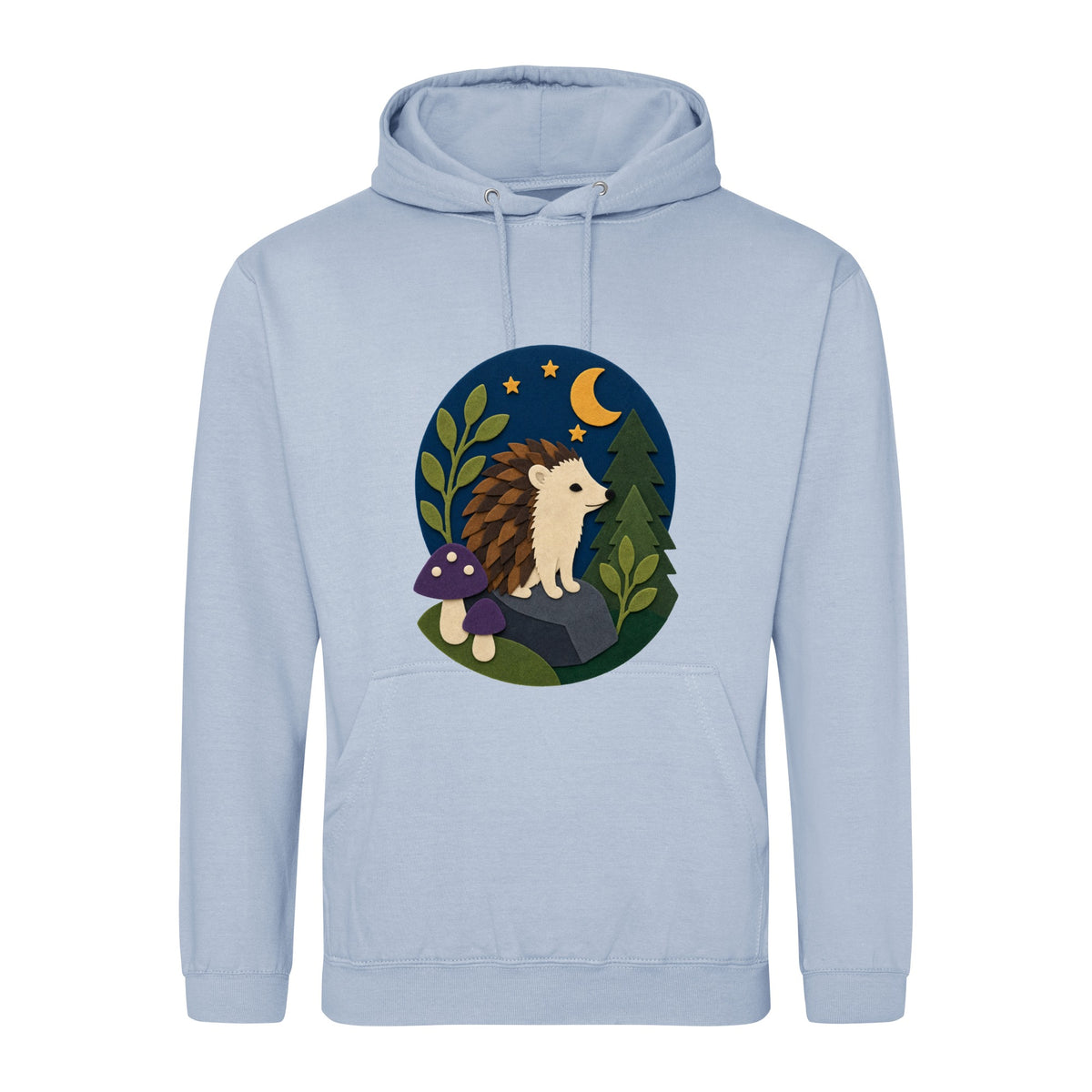 Hedgehog Under the Stars Adult Hoodie - Felt & Fauna Sky Blue colour variant image